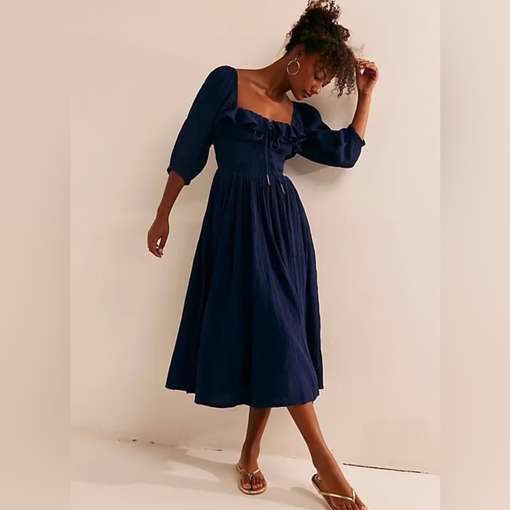 Free People Oasis Navy Blue Midi Dress